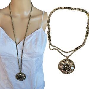 beautiful long vintage RN necklace with gray rhinestones.